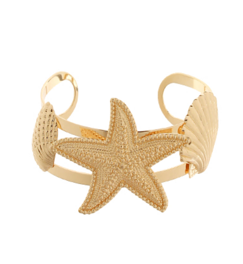 Large Starfish & Shell Cuff