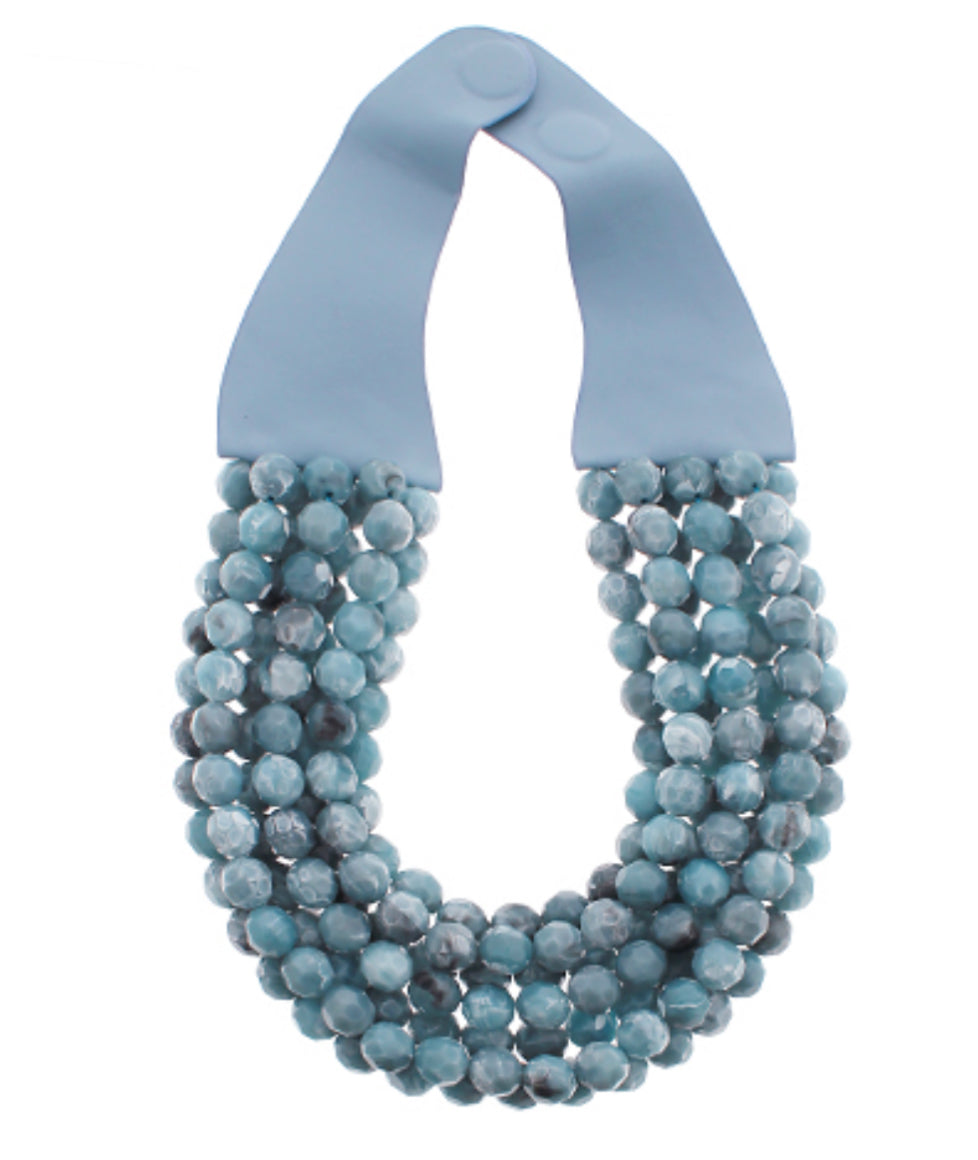 Dusty Blue Agate Bead Necklace