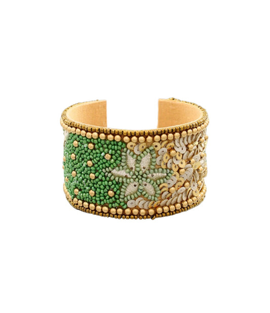 Green Beaded Flower Cuff