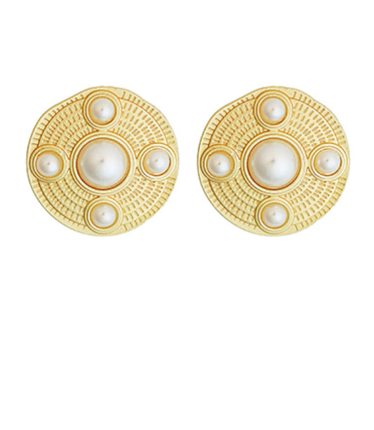 Gold Disk & Pearl Stud
