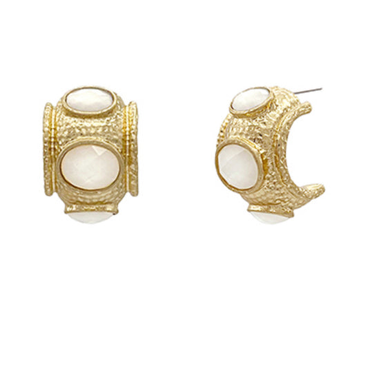 Antique Gold Faceted Stone Hoops