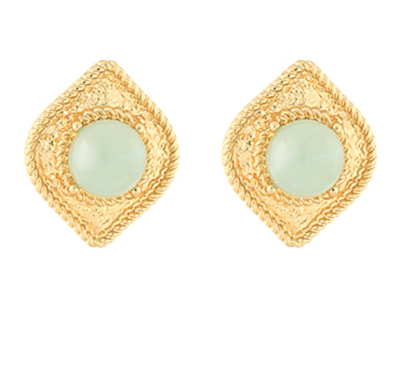 Stone & Textured Brass Earrings