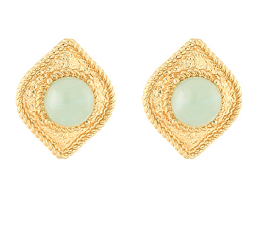 Stone & Textured Brass Earrings