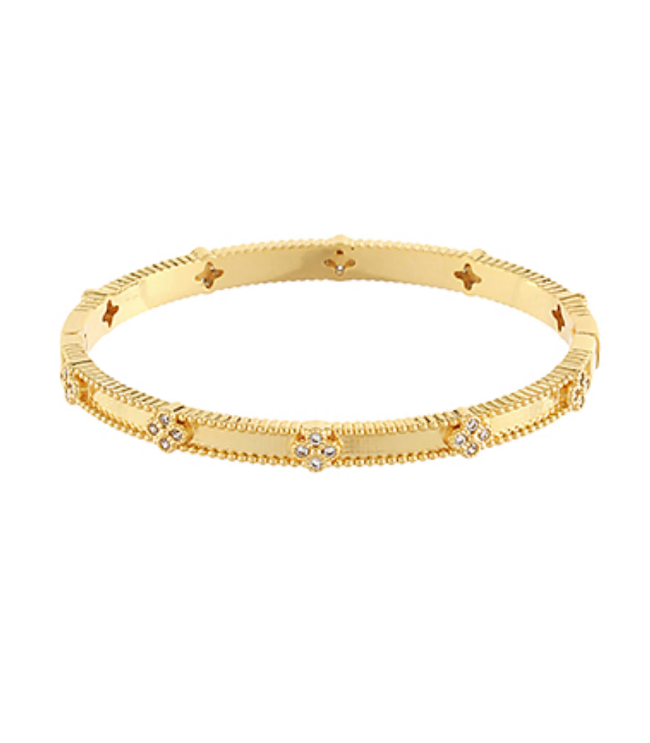 Gold Rhinestone Clover Bangle