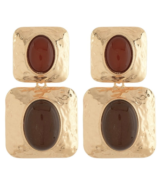 Brown Oval Stone Earrings