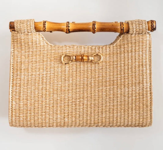 Mary Natural Straw Bamboo Handle Clutch