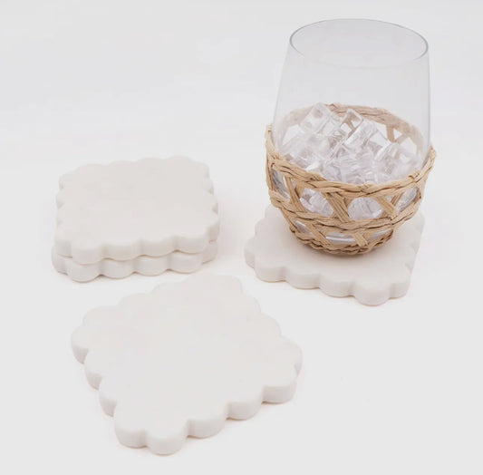 White Marble Coaster Set