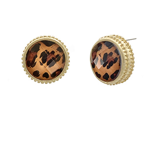Leopard Faceted Stone Stud
