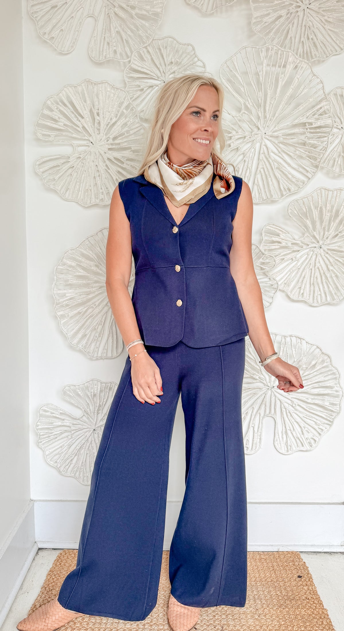Navy Button Vest Pant Set