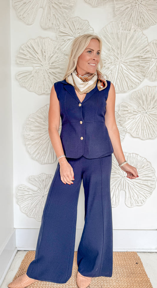 Navy Button Vest Pant Set