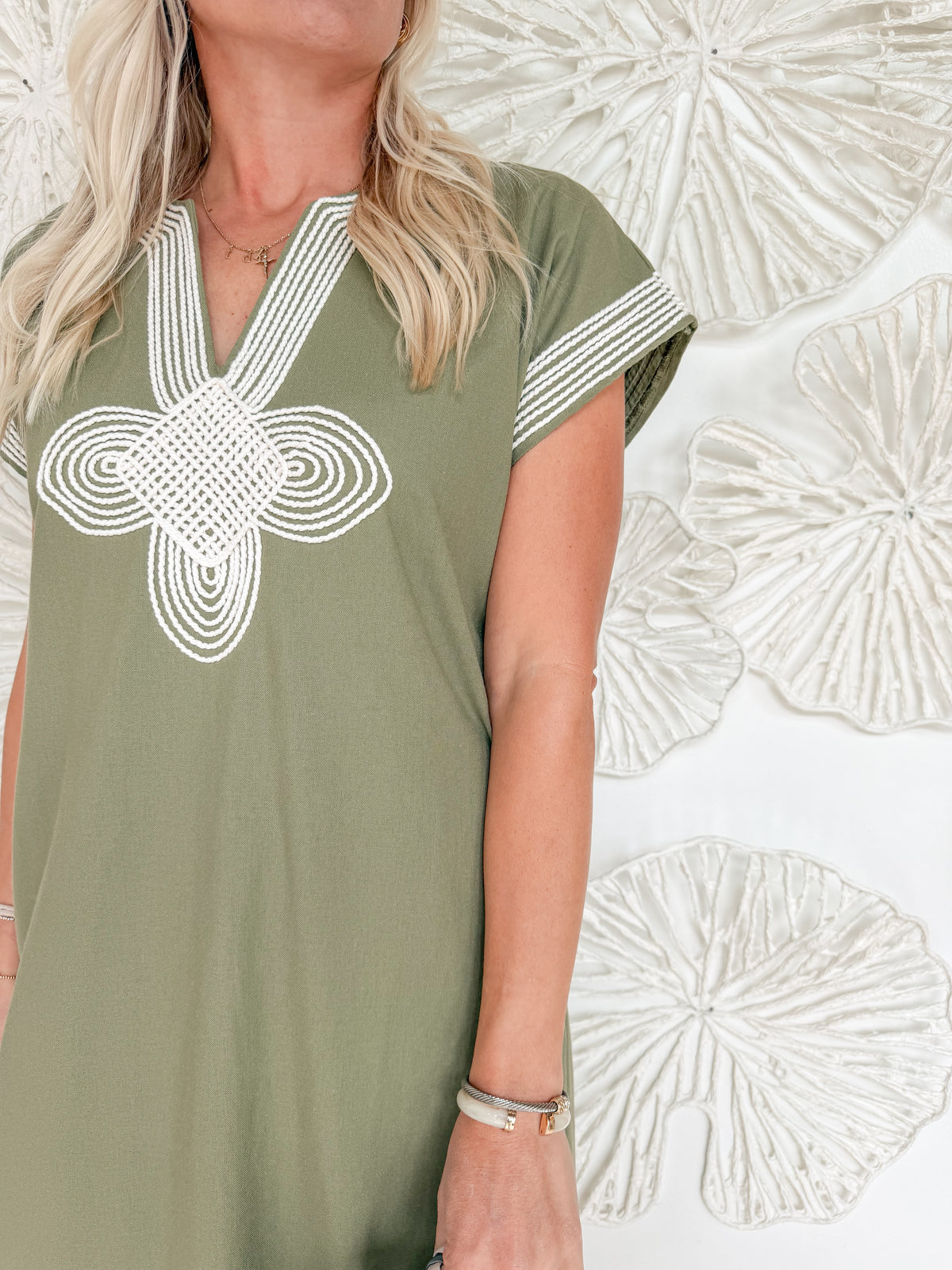 Olive Embroidered Tunic Midi