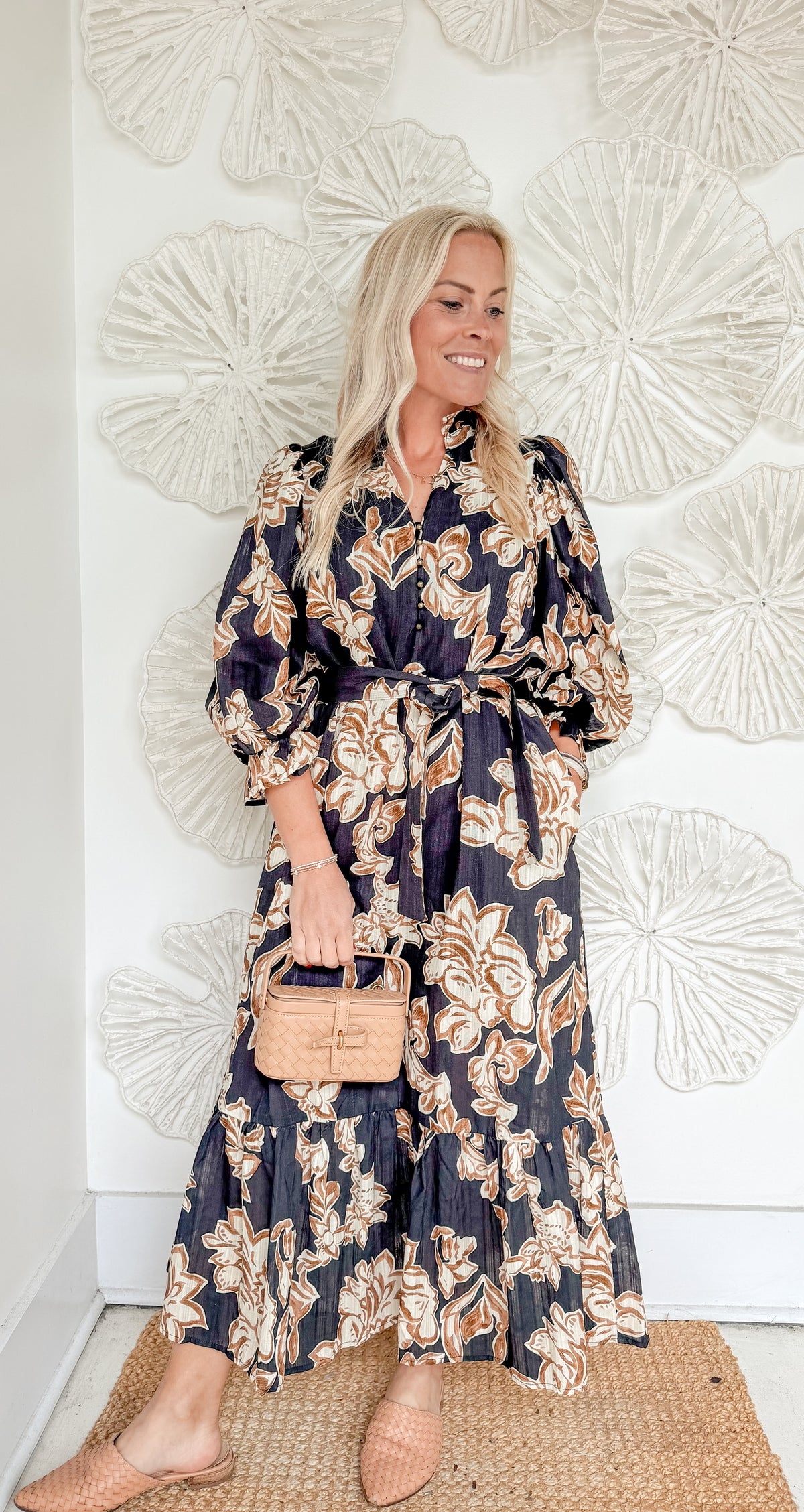 Black/Brown Floral Ruffle Collar Maxi