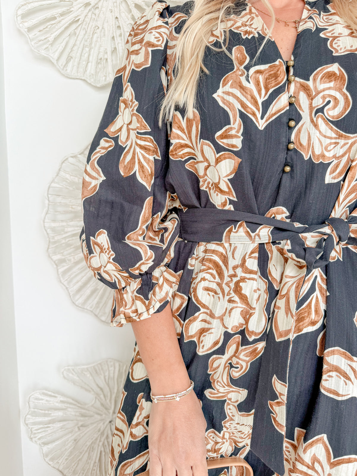 Black/Brown Floral Ruffle Collar Maxi