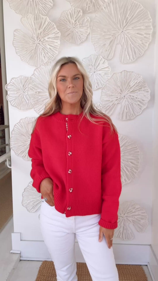 Red Tartan Button Detail Cardigan