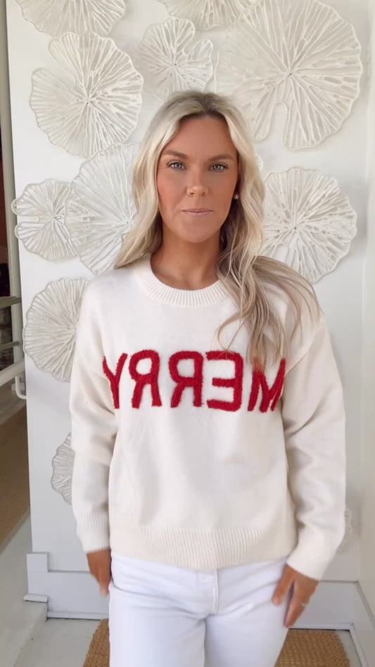 Cream/Red Merry Sweater